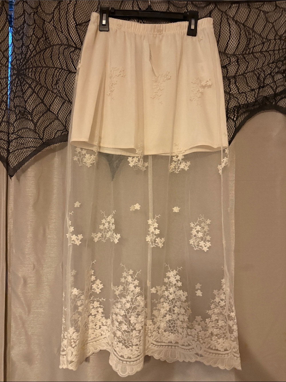 And Now This Macys cream Embroidered Lace EmbMaxi Skirt Sheer Overlay Whimsical